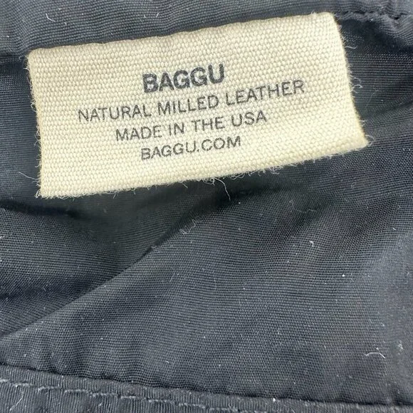 Baggu Black Soft Milled Leather Crossbody Shoulder Bag Minimalist Classic - Picture 11 of 12